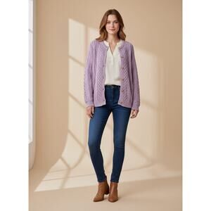 Aran Woollen Mills Women's Cotton Irish Cable Knit Cotton Button Cardigan 2XL